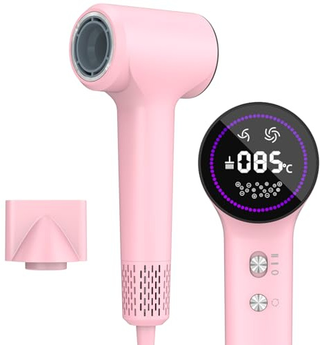 Asciugacapelli, Phon al Plasma da 400 Milioni, Asciugatura Rapida 110000 Giri/Min ad Alta Velocità, 1500W Phon Capelli Professionale con Ugello Magnetico per Viaggi e Domestico-Rosa