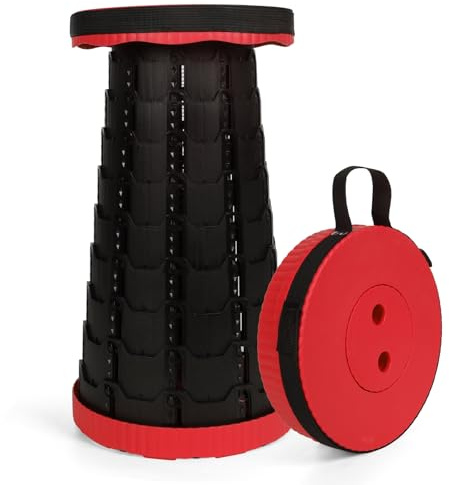 Novaptysis Tabouret de Camping télescopique réglable en Hauteur de 6 à 45 cm, capacité de 181 kg, Portable avec Sangle de Transport (Rouge-1 Paquet)