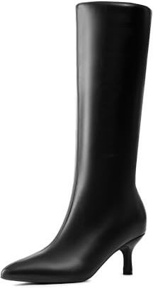 DREAM PAIRS Women's Knee High Kitten Heel Boots Sexy Pointed Toe Fashion Long Tall Boots,Size 6,Black-Pu,DWUMKB2507