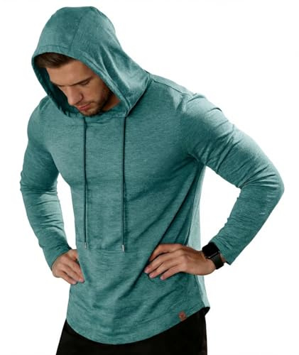 ZITY Men's Running Shirt Activewear T Shirt Lightweight Hoodie Sports Sweatshirt Top Breathable Long Sleeve Hooded Casual Muscle Shirt Gym Running Training M-3XL Sea Green