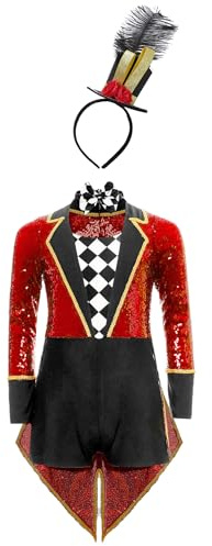 Loodgao Kids Boys Girls Showman Circus Ringmaster Tailcoat Bodysuit Dance Class Ice Skating Leotards Jacket Red 6 Years