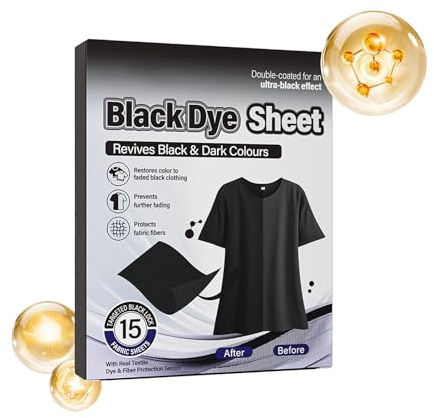 Wimnqie Teinture Textile Noir pour Vêtements, 15 Pièces Améliorateur de Couleur pour Textiles | Feuille de Lavage de Peinture Textile Noir Pour Le Lavage des Textiles Entretien du Tissu Machine à
