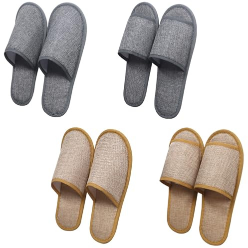 GWEOR 4 Paia di Ciabatte per Ospiti, Pantofole Casa Lavabili in Lino, Antiscivolo con Suola EVA, Traspiranti e Assorbenti, 4 Stili per Hotel & Casa,EUR 39～42