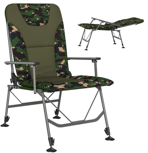 Outsunny Padded Camping Chair for Adults Reclining Camping Chair, Mix Brown | Portable, Folding, Wide Armrests, Adjustable Outdoor Camp Seat, Fishing, Garden Use, Carp Coarse Anglers