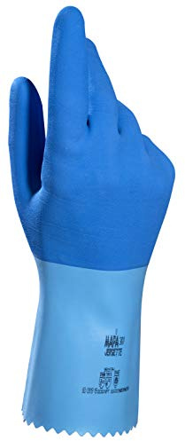 MAPA Professional JERSETTE 301 Latex Chemical Resistant Cleaning Gloves, Waterproof, Kitchen, Dishwashing, Floor, Household, Industrial, Plastering Washable/Reusable Blue Size 10 (XL)