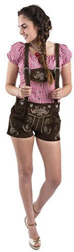 Schöneberger Trachten Couture Traditionnel Femme Lederhosen Allemagne Oktoberfest Pantalon en Cuir (40, Dark Brown)