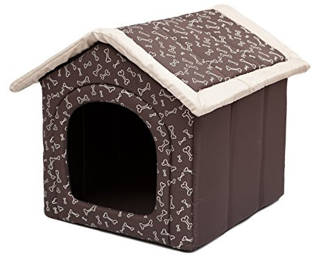 HobbyDog Hundehaus Hundehütte für mittelgroße Hunde - Katzenhaus, Katzenhöhle - mit herausnehmbarem Dach - Tierhaus für Katzen und Hunde für Drinnen/Indoor 60 x 55 x 60 cm [XL] Braun in den Knochen