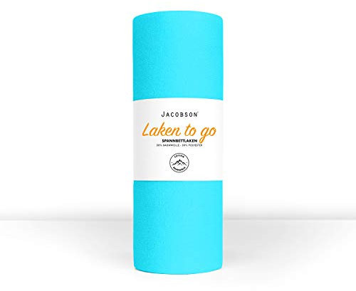 Jacobson Laken to GO Spannbettlaken Jersey Spannbetttücher Bettlaken 50% Baumwolle 50% Polyester (90x200-100x200cm 1er Set, Türkis)