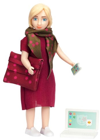 Lundby Puppenhaus Puppen - Puppe Puppenhaus Zubehör mit Miniatur Laptop Spielzeug & Handy - Puppen Figuren Biegepuppen - Maßstab 1:18