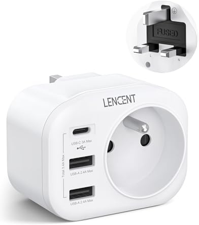 LENCENT Type G Adaptateur Voyage France vers UK, Franc vers Prise Anglaise