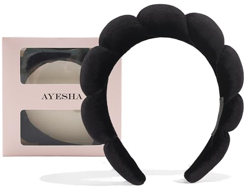 Ayesha Spa Headband for Women Sponge Headband for Washing Face Clouds Soft Hairband Makeup Headbands for Women Girls Shower Makeup Skincare (Black)