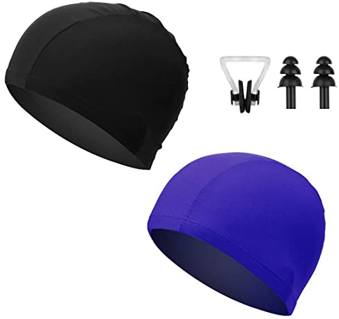 SJBAUTYO Enfants Adulte Bonnets de bain,2 Pièces Élastiques Bonnet de Natation en Tissu,bonnet de bain tissu, Élastique Tissu Polyester Souple Bonnet de Natation,Confortable Bonnets de Piscine Légers