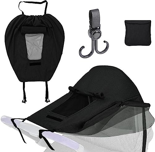 Universal Kinderwagen Sonnensegel, Sonnenschutz für Kinderwagen, Sonnensegel Kinderwagen, mit Sichtfenster und Seitenflügel, Verstellbar, UV Schutz 50+ und Wasserdicht（Schwarz）