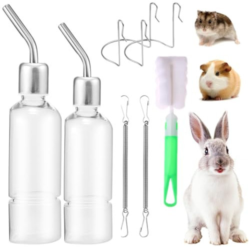 2 Pcs Hasen Trinkflasche Winterfest für Meerschweinchen und Kaninchen Mit Halterung - Hamster Nagertränke für Klein Haustiere (Transparent, 350ml*2)