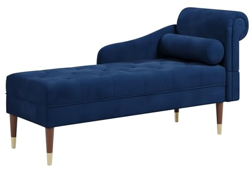 Vesgantti Velvet Chaise Longue, Indoor Lounge Sofa with Right Armrest and Lumbar Pillow, Upholstered Chaise Lounge for Living Room Bedroom and Office, Tool-free Assembly(Blue)