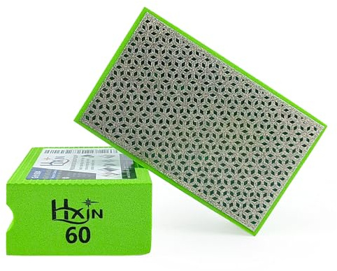 HXIN Diamond Hand Polishing Pad Diamond Sanding Block Foam Backed Diamond Sponge Sanding Pads for Wet or Dry Grinding polishing for Granite Marble Stone Tile Glass Ceramic (1, 60# Cubic)