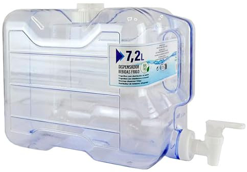 Tradineur - Dispensador de Bebidas de plástico, Botella con Grifo y asa, Reutilizable, Servir Agua, Bebidas frías, refrescos, frigorífico, Nevera (7,2 litros - 21 x 16,5 x 37,5 cm)
