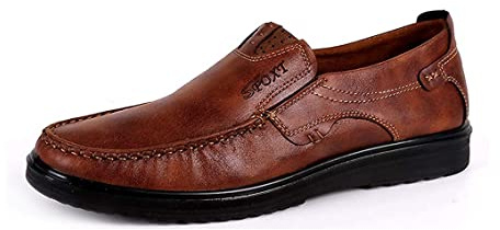Classic Casuales Mocasines Zapatos de Amplio sin Cordones para Hombre Conducción Antideslizante Ocio Gamuza（Marrón,47 EU