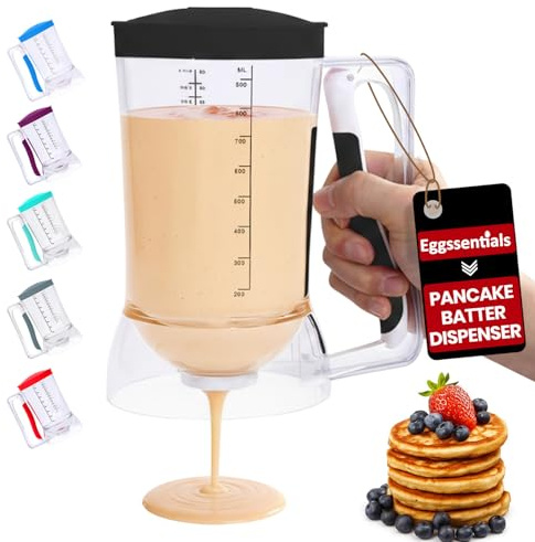 Eggssentials – Pancake Batter Dispenser, Batter dispenser with Squeeze Handle Mess-Free, Cupcakes, Waffles & More – Durable, Easy-Pour Pancake Dispenser Bottle for Smooth Baking