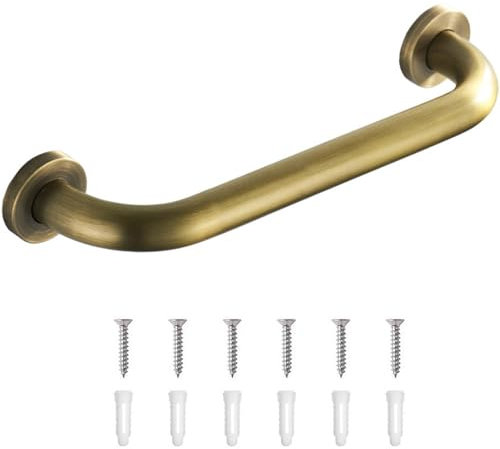 Barre Appui Salle Bain en Laiton Massif, 12 Pouces Poignée Equilibrée Antichute pour Handicapées,Personnes Agées, Enceinte, Enfant, Main Sécurité Antidér Luxe Léger Apant Dorée pour Baignoire WC