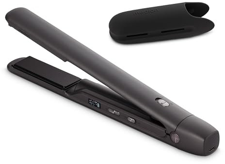 MEDION Glätteisen HS2 (kabellos, Display, 5 regelbare Hitzestufen, 165° bis 210°, breite flexible Keramik - Turmalin Heizplatten, Silikon Schutzhülle, Temperatursensor, Haarglätter) schwarz