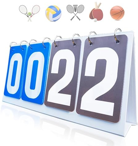 Honicemar Waterproof Double-Digit Sports Scoreboard Portable Flip 4 Digit Score Board for Sports Competition Football Basketball Tennis Rugby Table Tennis Badminton Score Keeper and More - Blue Gray