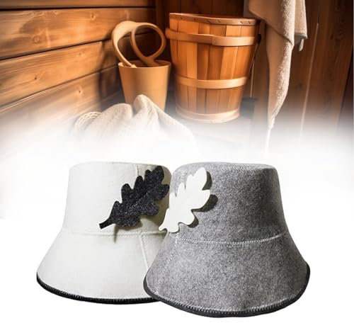 JOZMMZEOOA 2 Pièces Chapeau de Sauna,Chapeau Sauna Feutre Blanc Gris Bonnets Sauna Bonnet Femme Homme Souple Accessoires Sauna Bonnet Réglable Sauna Réutilisable,pour Les Amateurs Sauna