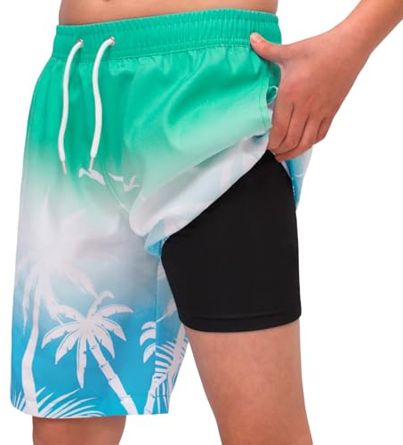 MEILONGER Badbyxor pojkar 2-i-1 badshorts barn snabbtorkande boardshorts badmode simbyxor med kompression innerbyxor justerbar dragsko