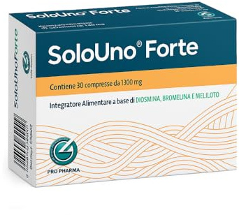 SoloUno® Forte – Integratore con Bromelina 5000 GDU ed Estratti Vegetali – con Diosmina, Vite Rossa, Centella Asiatica, Ippocastano e Meliloto – 30 compresse – Made in Italy
