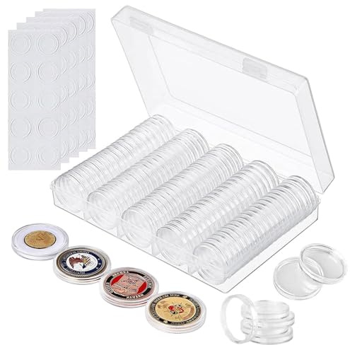 100 st 30 mm genomskinliga myntkapslar med förvaringslåda, myntfodral, 5 storlekar, mjuka skumringar (17/20/25/27/30 mm)