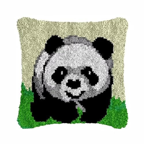 Latch Hook Kit for Adults & Kids, Complete DIY Cushion Making Craft Kits with Yarn & Canvas and Crochet Needle, Latch Hook Pillow Cover Adult Craft Kits Home Decor for Women - Panda 43x43cm