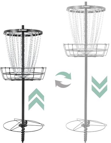 Patiassy Disc Golf Basket with 24/12 Heavy Duty Chains, Portable Disc Golf Target with Adjustable Height, Durable Practice Goal with Ground Stake for Backyard Outdoor
