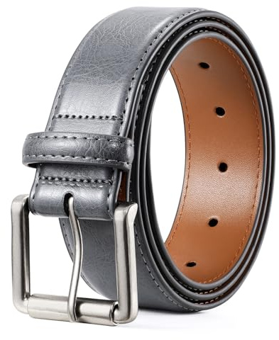 BELTROAD Läderbälte herr, bälte herr läder 40 mm brett, herrbälte för arbetsbyxor jeans presenter svart eller brunt, GRÅ, 120 cm totalt längd