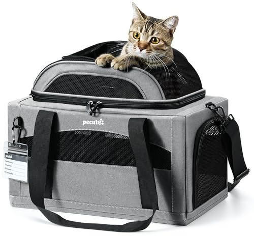 pecute Kattbärare topp expanderbar, flygbolagsgodkänd kattväska, grå | Katthandväska, extra stabil hundbärare, andningsbar nättygväska för husdjur, husdjursbärare lämplig för långa och korta resor