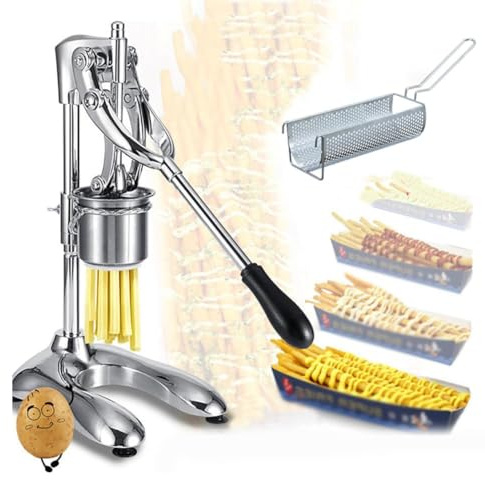Pommes frites potatispress – 16 hål manuell press för hemmagjord stekt potatisremsor med matchande korg