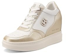 QUEEN HELENA Sneakers Alte con Zeppa Donna X34-42 (Bianco e Oro, Sistema Taglie Calzature EU, Adulto, Donna, Numero, Media, 36)