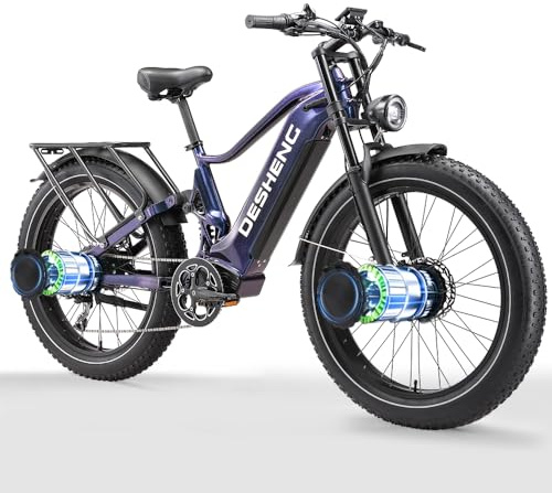 GLEWEL D26 Adult Dual Motor Electric Bicycle with Full Suspension, 26-Inch Fat Tire Mountain Bike Battery, 48V 25AH, Hydraulic Brakes