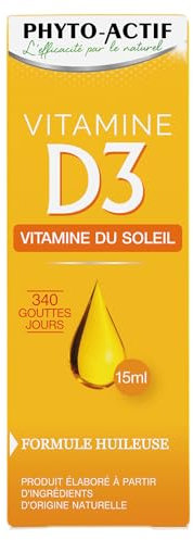 PHYTO-ACTIF | Vitamine D3 | Complément alimentaire Immunité & Vitalité | Apport en Vitamine D |Contribue au maintien d'une ossature & d'une fonction musculaire normale | Flacon compte-gouttes 15 ml