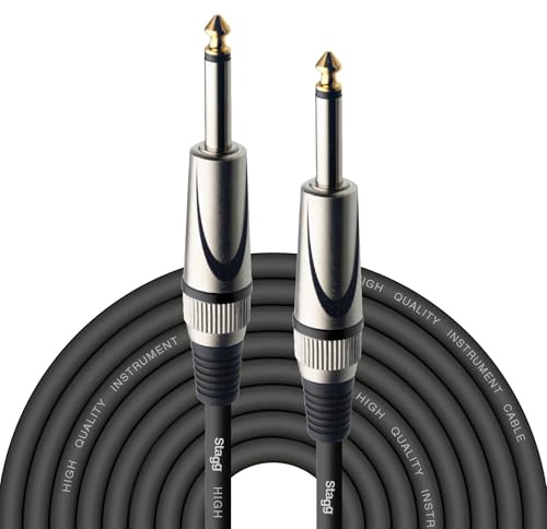 Stagg Deluxe Instrument Cable, 1/4 6.35mm Jack To Jack, Heavy-Duty Connectors, 10 Metres / 33 Feet, Black