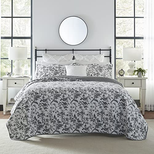 Laura Ashley Home Amberley Collection Luxury Premium Ultra Soft Quilt Coverlet, Comfortable 3 Piece Bedding Set, All Season Stylish Bedspread, King, Black & White