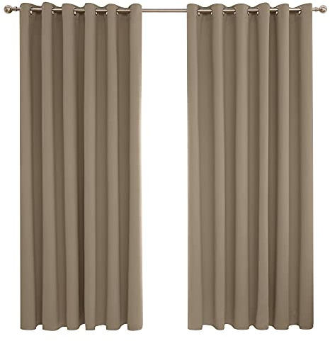 Deconovo Tan Brown Curtains, Super Soft Thermal Insulated Eyelet Blackout Curtains for Bedroom, 90 x 90 Inch(Width x Length), Tan Brown, 2 Panels