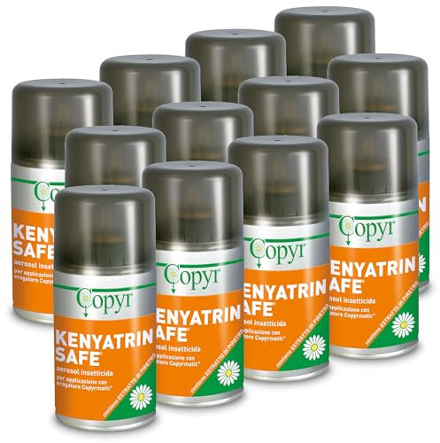 Copyr Kenyatrin Safe - Insetticida Antizanzare, Mosche e Insetti Volanti, 12 Bombole 250ml, Piretro Insetticida Biologico Repellente Zanzare Professionale Casa, Ho.Re.Ca., Settore Pubblico, Sanitario