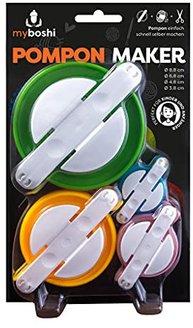 myboshi Pompon Maker inkl. gratis Anleitung, zur Herstellung selbstgemachter Bommeln, in 4 verschiedenen Größen: 3,8cm; 4,8cm; 6,8cm; 8,8cm, langlebigem Kunststoff Bunt 1 Pompon Maker