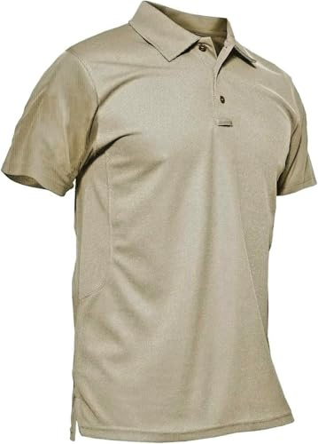 KEFITEVD Polotröjor herr kortärmad golf t-shirts snabbtorkande armé t-shirt sport utomhus polotröja med glasögonhållare knappslå lätt t-shirt sommar, kaki, M