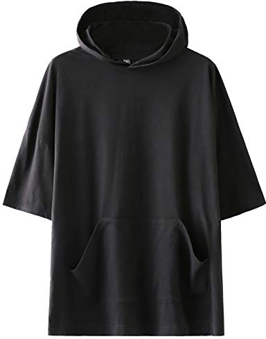 KENAIJING Hommes Sweat Manches Courtes Tee Shirt à Capuche Décontracté Sweatshirt Hoodie（Noir, M）