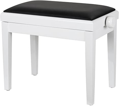 Classic Cantabile Pianobank Modell A - abnehmbare Sitzfläche - Schwarzes Polster aus Kunstleder - Höhenverstellbar von 48 bis 58 cm - 2-fache Kreuz-Mechanik - Massive Holzkonstruktion - Weiß Hochglanz