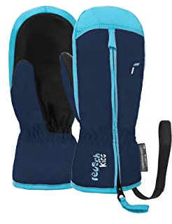 Reusch Ben Mitten extra warme und weiche Fausthandschuhe Winterhandschuhe Fäustlinge Kinder Babys Kleinkinder Mädchen und Jungen mit einem Reißverschluss, dunkelblau-hellblau, III (ca. 3-4 Jahre)