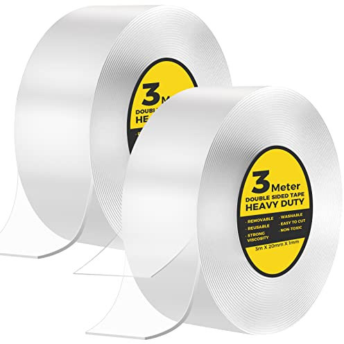 6M Nastro Biadesivo Extra Forte Trasparente, Rimovibile Multifunzione Nano Potent Tape, Nastro Adesivo di Montaggio per Tappeti, Poster Fotografici, Interni ed Esterni (2 Rotolos)