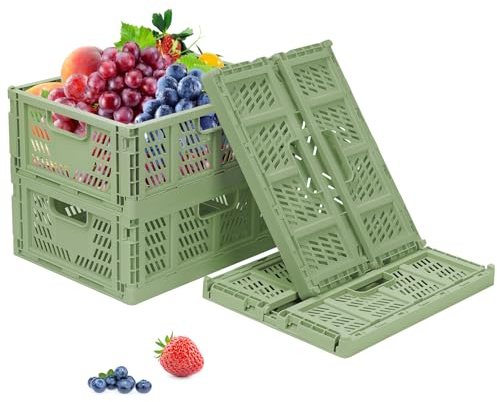 Phyllia 4 Pack Plastic Storage Baskets, Pantry Organizer Basket Bins with Handles, Foldable Storage Baskets for Organizing Shelves Closet Home Kitchen Bathroom Office (Green, 13.3x10.2x5.1)