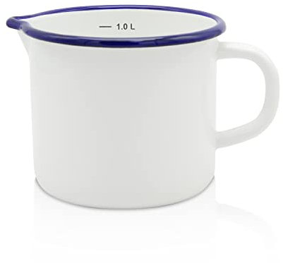 Krüger Emaille-Milchtopf Weiß 12cm, 1 Liter - Topf mit Vollkontaktboden für energiesparendes Kochen - praktischer Ausguss & Literskala - spülmaschinen- & induktionsgeeignet (Weiß - Husum)